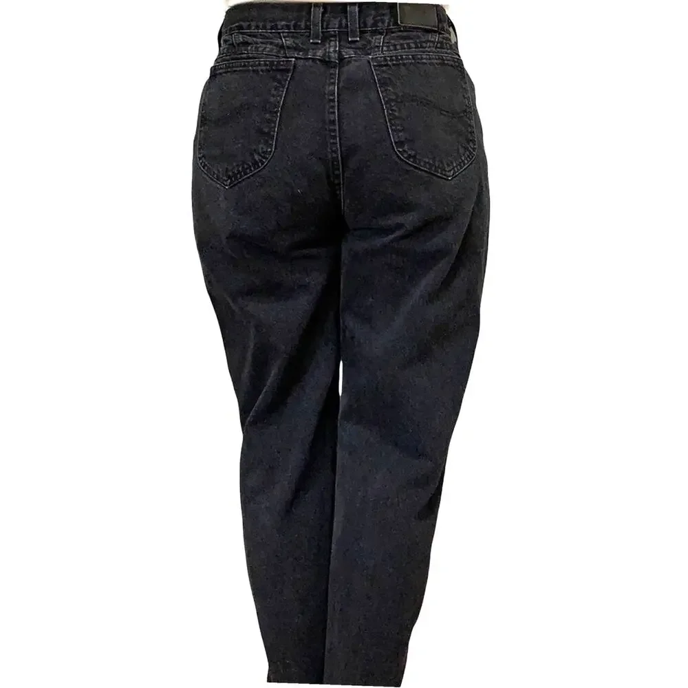 Vintage Lee Jeans 14 Long Black Tapered High Waist Union Made
